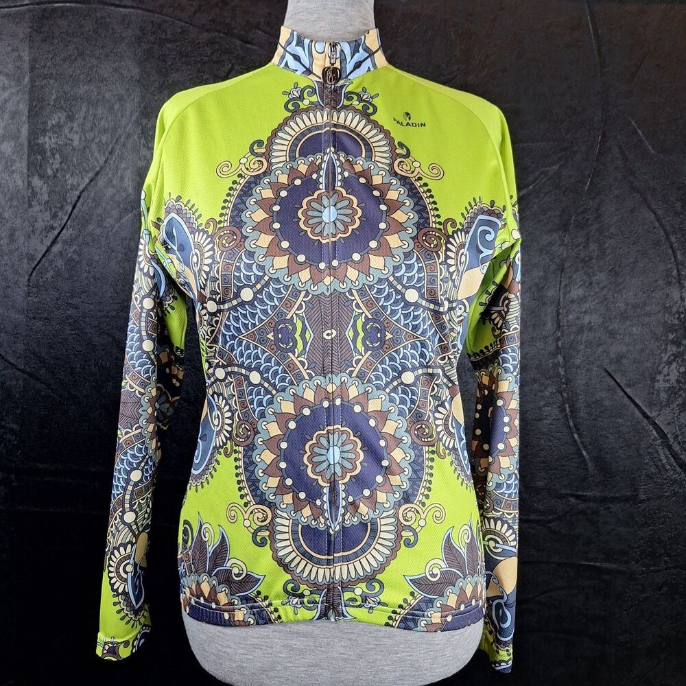 Paladin Womens Cycling Shirt Green Blue Mandala Paisley XL Polyester Athleisur
